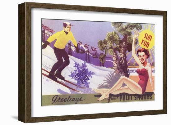 Greetings from Palm Springs, Skier and Swimmer-null-Framed Premium Giclee Print