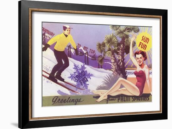 Greetings from Palm Springs, Skier and Swimmer-null-Framed Premium Giclee Print