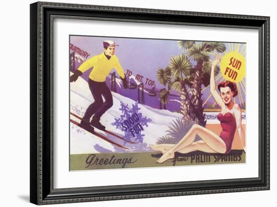 Greetings from Palm Springs, Skier and Swimmer-null-Framed Premium Giclee Print