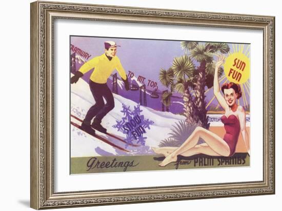 Greetings from Palm Springs, Skier and Swimmer-null-Framed Art Print