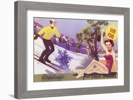 Greetings from Palm Springs, Skier and Swimmer-null-Framed Art Print