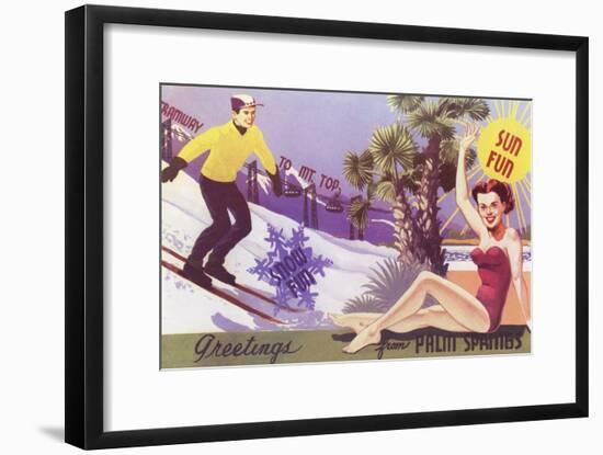 Greetings from Palm Springs, Skier and Swimmer-null-Framed Art Print
