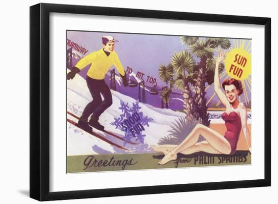 Greetings from Palm Springs, Skier and Swimmer-null-Framed Art Print