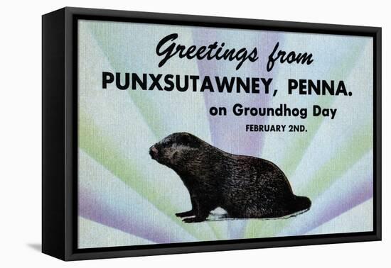 Greetings From Punxsutawney, Penna On Groundhog Day-Curt Teich & Company-Framed Stretched Canvas