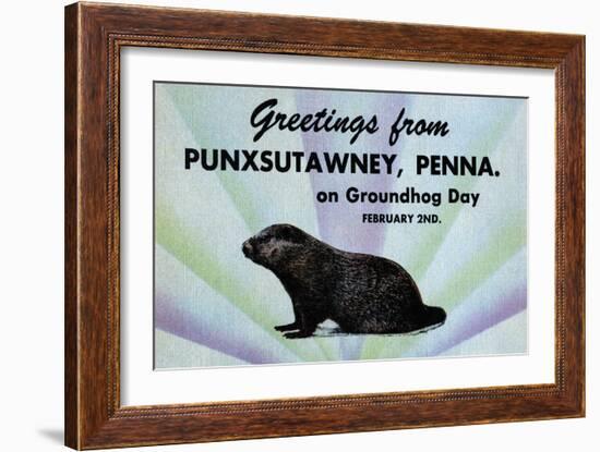 Greetings From Punxsutawney, Penna On Groundhog Day-Curt Teich & Company-Framed Art Print