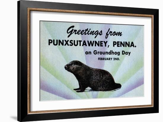 Greetings From Punxsutawney, Penna On Groundhog Day-Curt Teich & Company-Framed Art Print