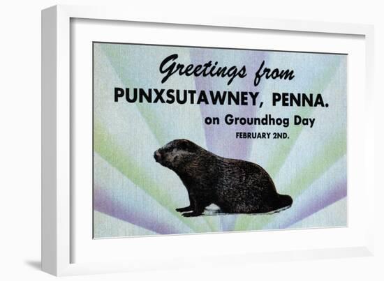 Greetings From Punxsutawney, Penna On Groundhog Day-Curt Teich & Company-Framed Art Print