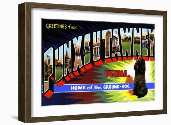 Greetings From Punxsutawney, Penna-Curt Teich & Company-Framed Art Print