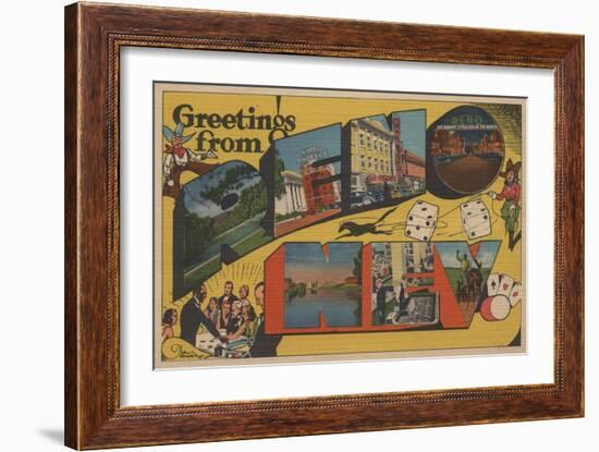 Greetings from Reno, Nevada - Reno, NV-Lantern Press-Framed Art Print