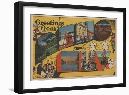 Greetings from Reno, Nevada - Reno, NV-Lantern Press-Framed Art Print