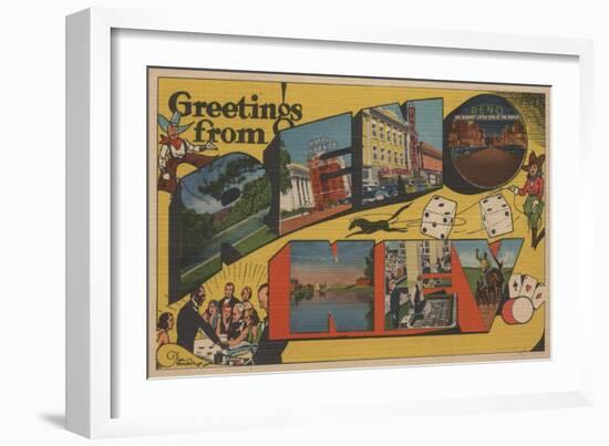 Greetings from Reno, Nevada - Reno, NV-Lantern Press-Framed Art Print