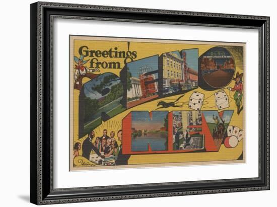 Greetings from Reno, Nevada - Reno, NV-Lantern Press-Framed Art Print