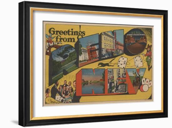 Greetings from Reno, Nevada - Reno, NV-Lantern Press-Framed Art Print