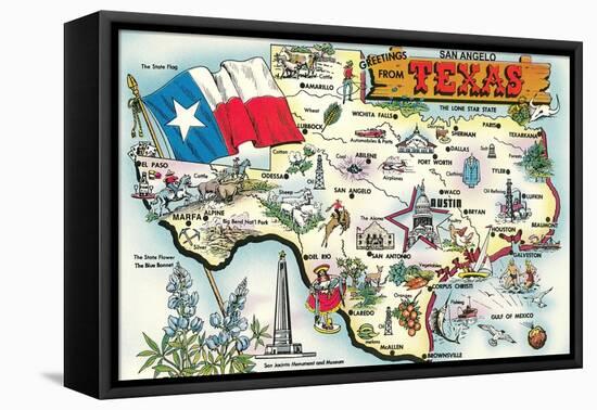 Greetings from San Angelo, Texas, the Lone Star State, Map-null-Framed Stretched Canvas