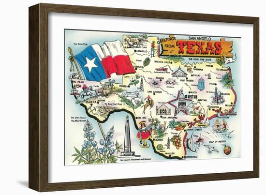 Greetings from San Angelo, Texas, the Lone Star State, Map-null-Framed Art Print