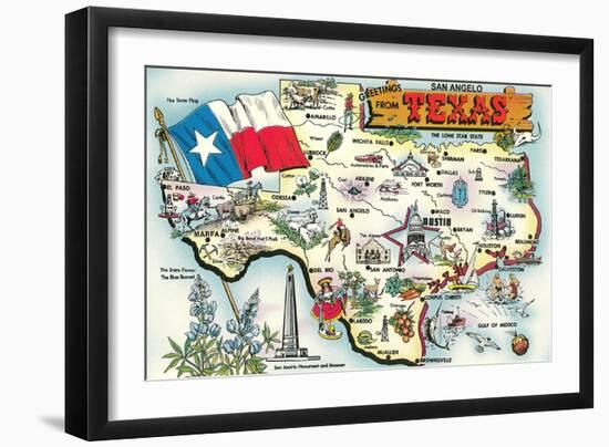 Greetings from San Angelo, Texas, the Lone Star State, Map-null-Framed Art Print