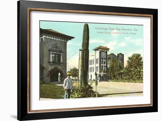 Greetings from San Antonio, Texas, Saguaro-null-Framed Art Print