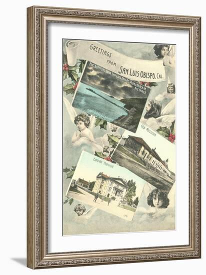 Greetings from San Luis Obispo with Angels and Photos-null-Framed Art Print