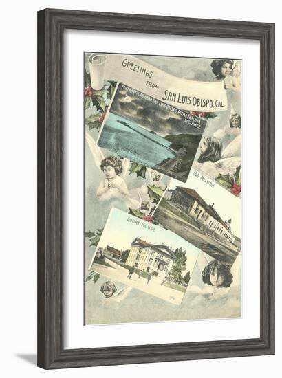 Greetings from San Luis Obispo with Angels and Photos-null-Framed Art Print