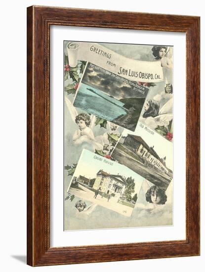 Greetings from San Luis Obispo with Angels and Photos-null-Framed Art Print