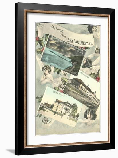 Greetings from San Luis Obispo with Angels and Photos-null-Framed Art Print