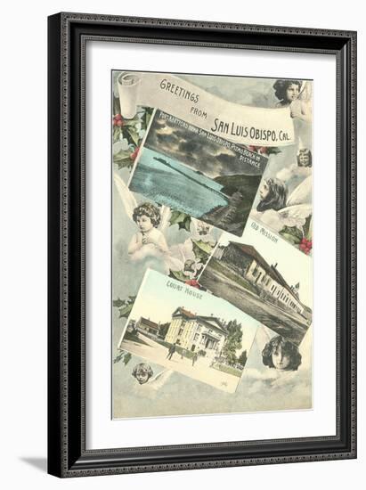 Greetings from San Luis Obispo with Angels and Photos-null-Framed Art Print