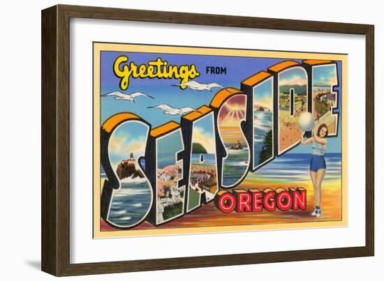 Greetings from Seaside, Oregon--Framed Art Print