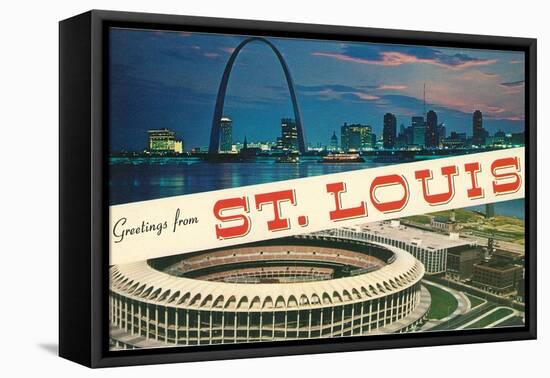 Greetings from St. Louis, Stadium, Arch-null-Framed Stretched Canvas