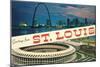 Greetings from St. Louis, Stadium, Arch-null-Mounted Art Print