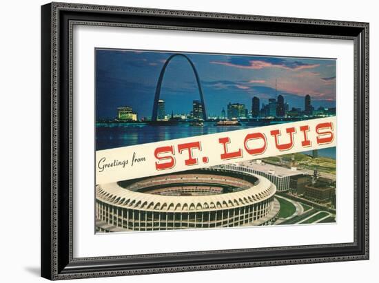 Greetings from St. Louis, Stadium, Arch-null-Framed Art Print