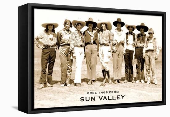 Greetings from Sun Valley, Cowgirls-null-Framed Stretched Canvas