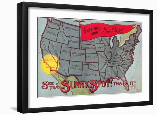 Greetings from Sunny San Diego, California-null-Framed Art Print