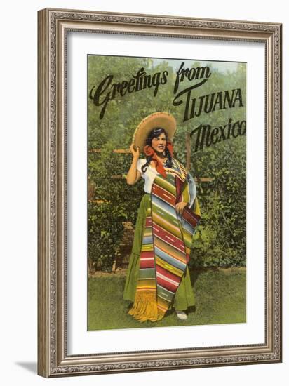 Greetings from Tijuana, Senorita in Sarape-null-Framed Art Print