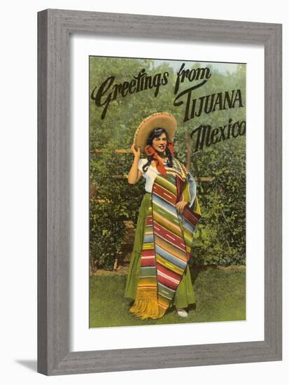 Greetings from Tijuana, Senorita in Sarape-null-Framed Art Print