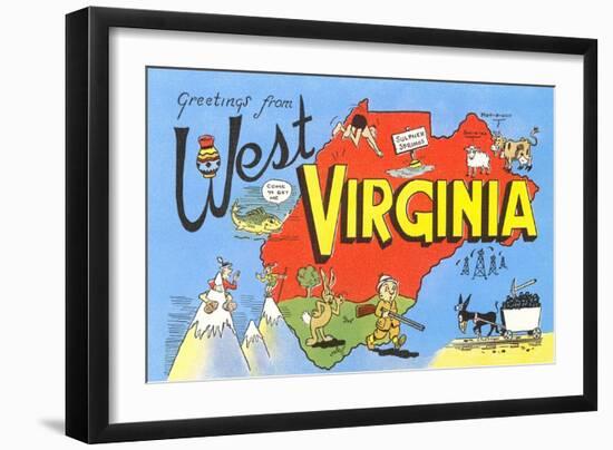 Greetings from West Virginia, Map, Cartoons-null-Framed Art Print