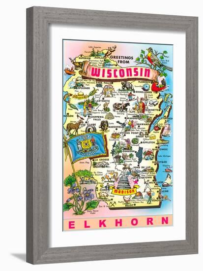 Greetings from Wisconsin, Elkhorn-null-Framed Art Print