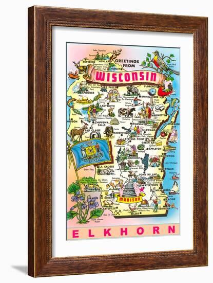 Greetings from Wisconsin, Elkhorn-null-Framed Art Print