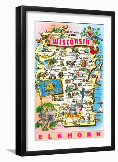 Greetings from Wisconsin, Elkhorn-null-Framed Art Print