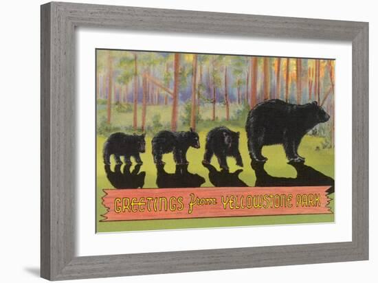 Greetings from Yellowstone National Park, Bears-null-Framed Art Print