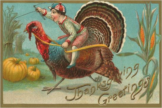 Greetings, Jockey Boy Riding Turkey Art Print | Art.com