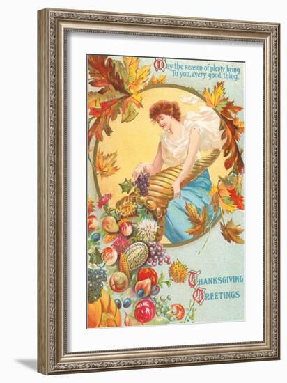 Greetings, Lady with Cornucopia-null-Framed Art Print