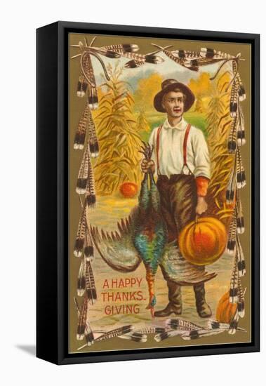 Greetings, Man with Turkey and Pumpkin-null-Framed Stretched Canvas