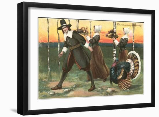 Greetings, Pilgrims Carrying Food-null-Framed Art Print