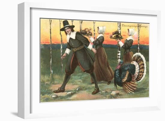 Greetings, Pilgrims Carrying Food-null-Framed Art Print