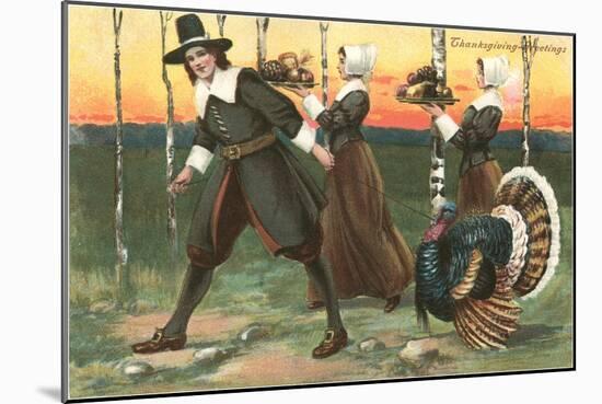 Greetings, Pilgrims Carrying Food-null-Mounted Art Print