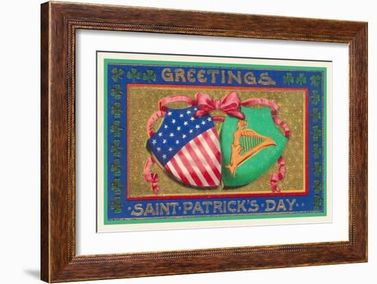 Greetings, St. Patrick's Day, American Shield-null-Framed Art Print