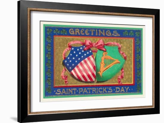 Greetings, St. Patrick's Day, American Shield-null-Framed Art Print