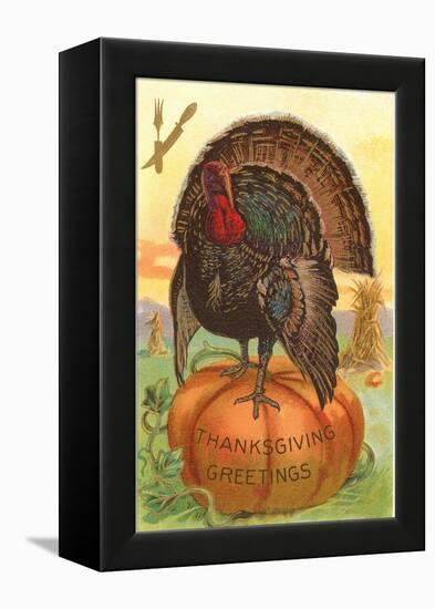 Greetings, Turkey on Pumpkin-null-Framed Stretched Canvas