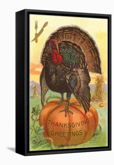 Greetings, Turkey on Pumpkin-null-Framed Stretched Canvas