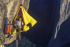 Climber in His Hanging Camp Sleeps on the Side of a Mountain.-Greg Epperson-Photographic Print